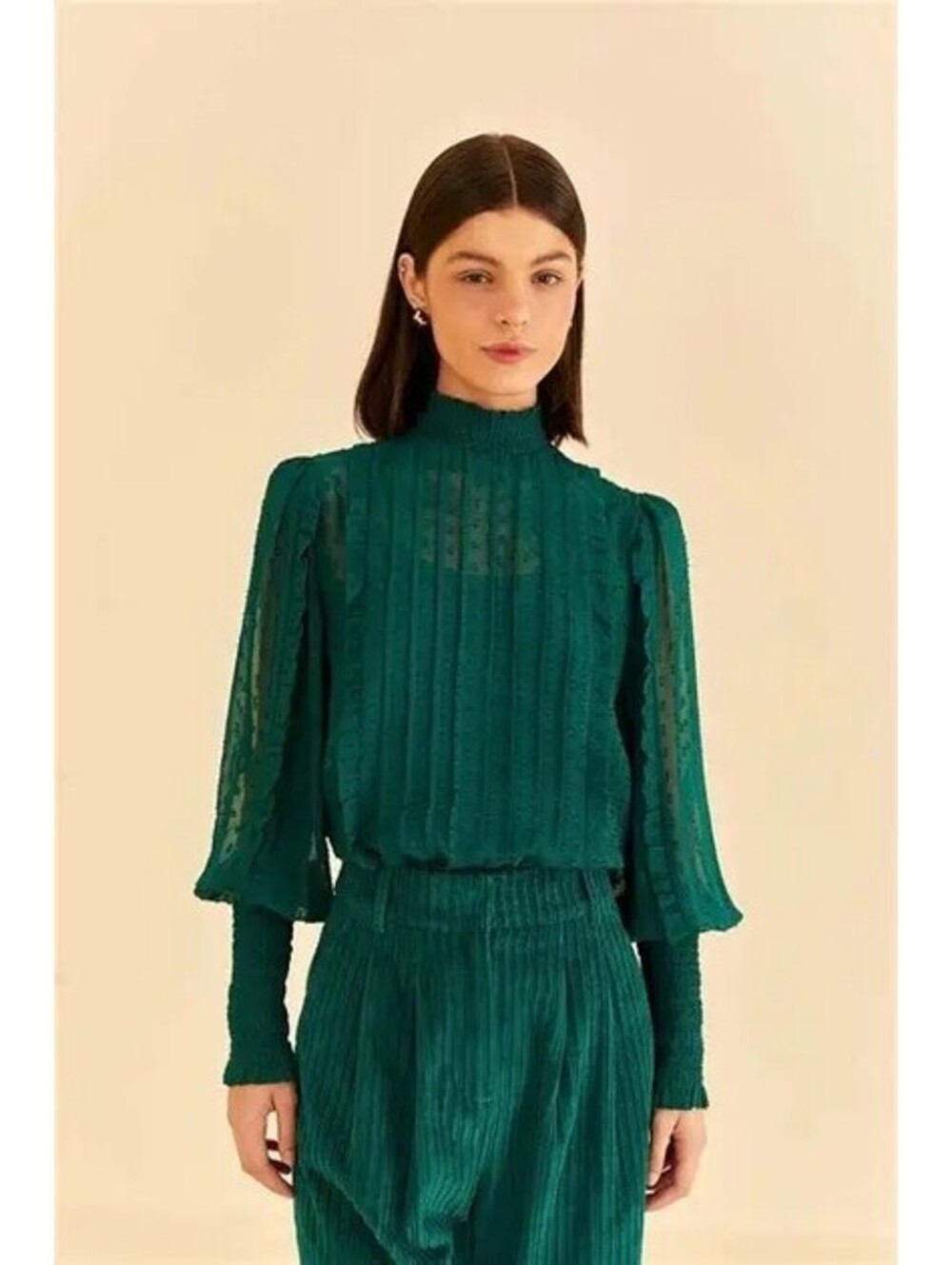 NWT Farm Rio Emerald Ruffled Long Sleeve Top Size M